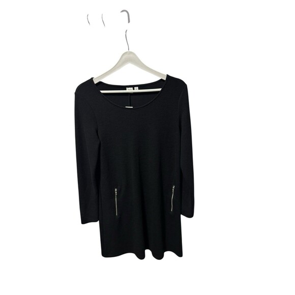 GAP Black Long Sleeve Classic Shift Dress Front Slant Pocket Zipper Small NWT - Picture 2 of 10